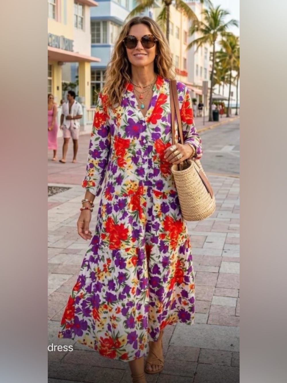 ShopEvelynne White Maxi Dress with Red & Purple Floral Print